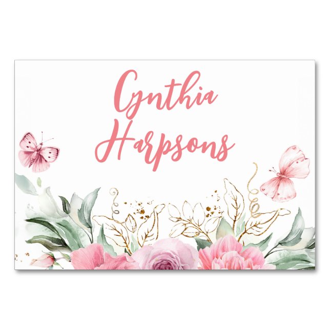 Carte de tableau Pink Floral individuels Nom d'inv (Devant)