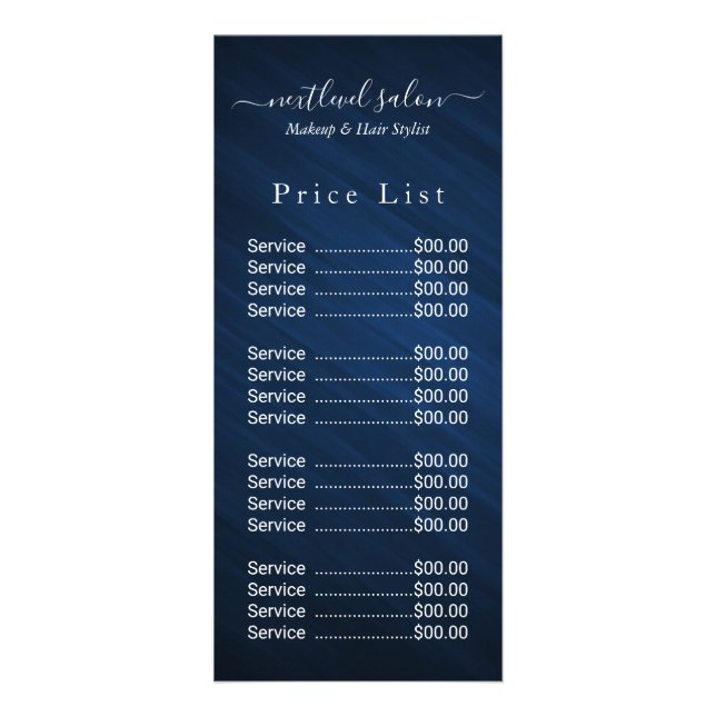 Carte de tarif de salon de coiffure rose élégant (Devant)