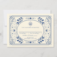 Carte de tarot vintage bleue pour RSVP de mariage 