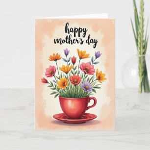 Carte de tasse de thé florale mouchetée