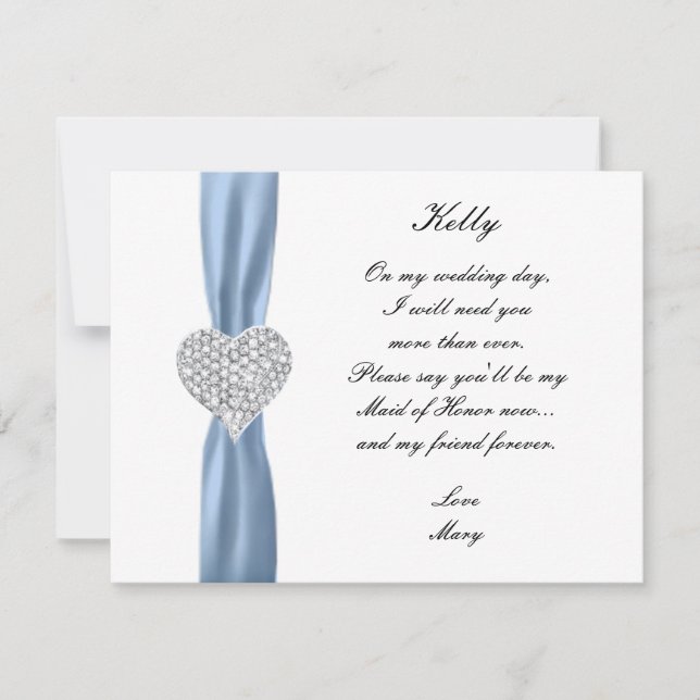 Carte de témoin de mariage bleu à coeur de diamant (Devant)