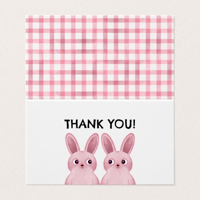 Carte de tente Merci avec lapin rose filles (Extérieur déplié)