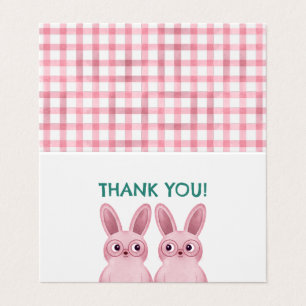 Carte de tente Merci avec lapins roses avec lunett