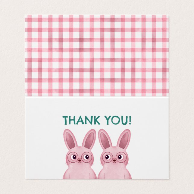 Carte de tente Merci avec lapins roses avec lunett (Extérieur déplié)