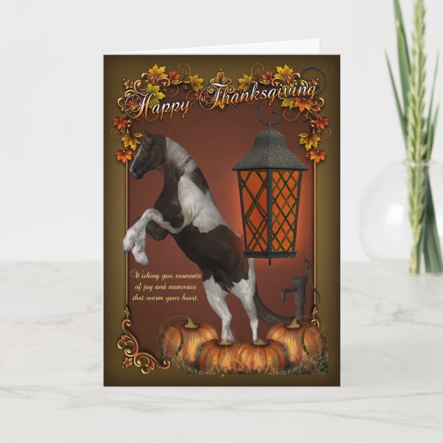 Carte de thanksgiving avec le cheval et les (Devant)