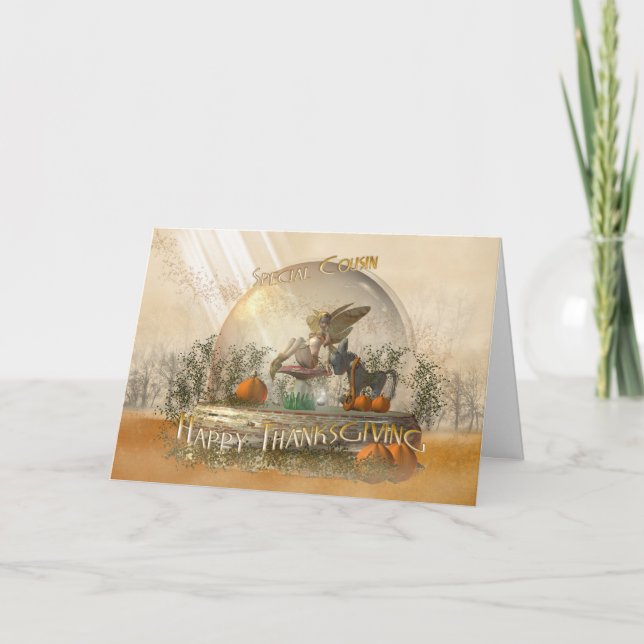 Carte de thanksgiving de cousin avec la fée dans (Devant)