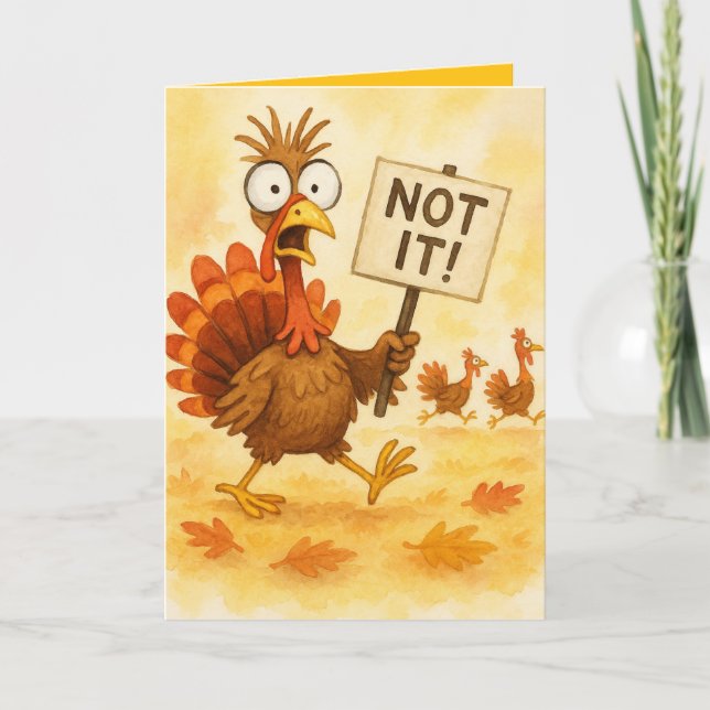 Carte de Thanksgiving drôle – Dinde en difficulté (Devant)