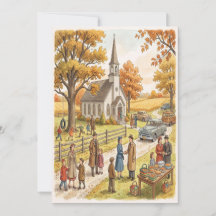 Carte de Thanksgiving Rétro Église