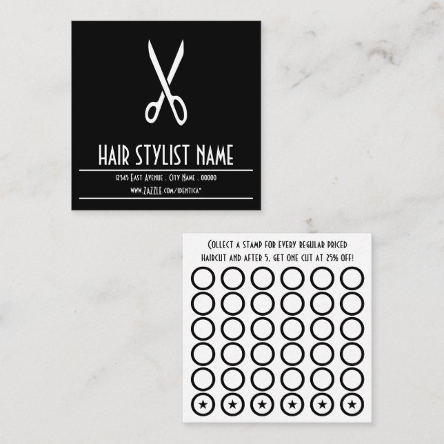 carte de timbre de ciseaux de coiffeur (Devant / Derrière)