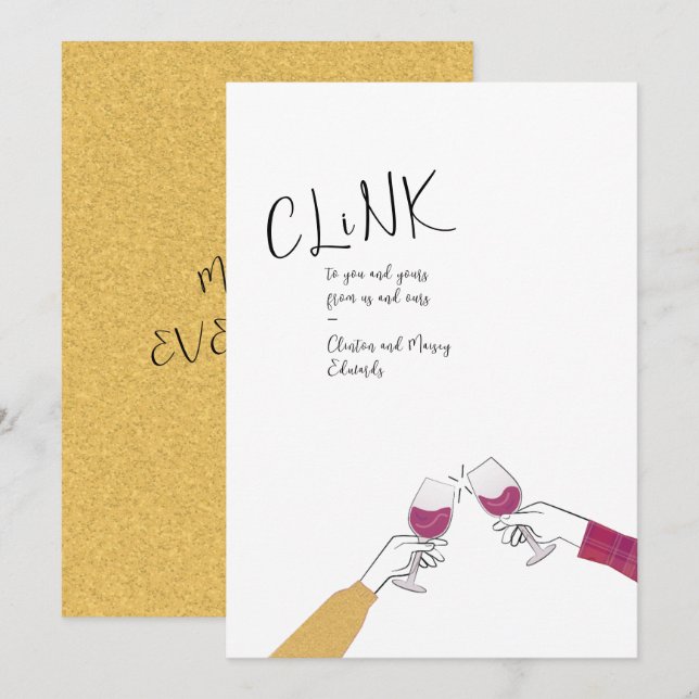 Carte de toast de vacances - "Clink" Vins en verre (Devant / Derrière)