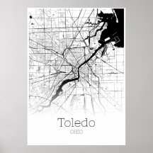 Carte de Tolède - Ohio - Poster de la carte de la 