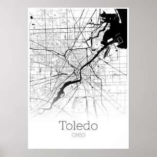 Carte de Tolède - Ohio - Poster de la carte de la 