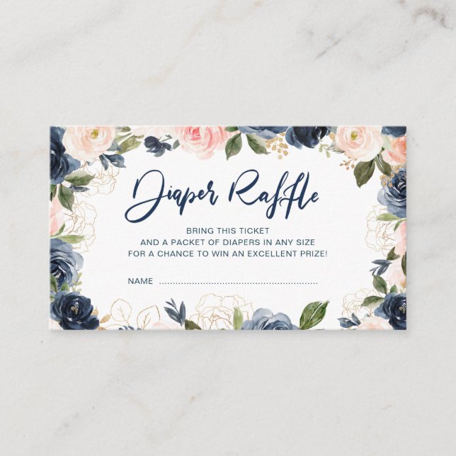 Carte de tombola fleurie fleurie Marine & Blush ro (Devant)