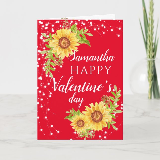 Carte de tournesol florale de Saint-Valentin éléga (Devant)