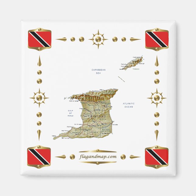 Carte de Trinité-et-Tobago + drapeaux Magnet (Devant)