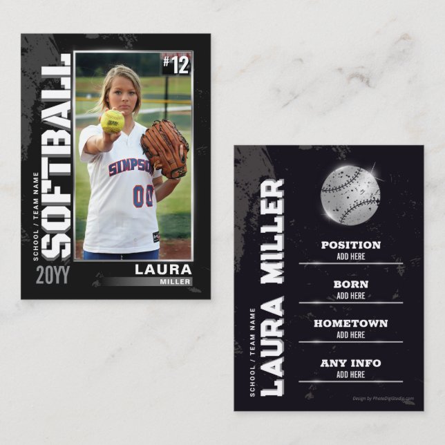Carte de troc de softball Silver Baseball Player C (Devant / Derrière)