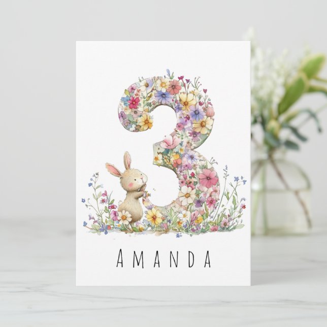 Carte de troisième anniversaire avec fleurs et lap (Debout devant)
