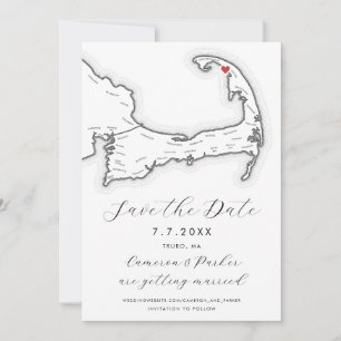 Carte de truro MA Cape Cod Mariage noir et blanc