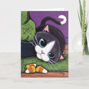 Carte de Tuxedo Cat Witches Hat & Candy Corn Hallo