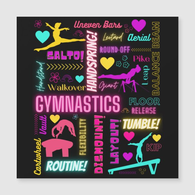 Carte de typographie de gymnastique de filles colo (Devant)