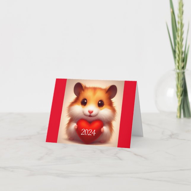 Carte de vacances 2024 Hamster avec cœur (Devant)