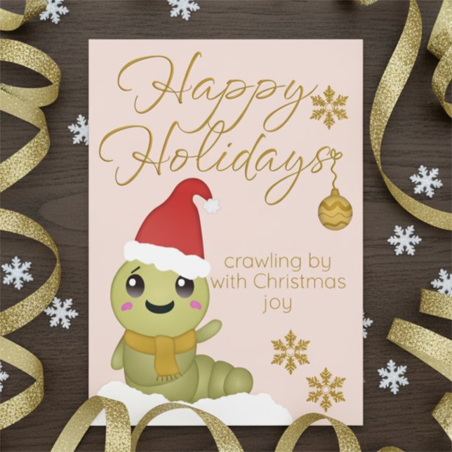 Carte de vacances à plat en or (Surprise your friends or family with something cute this Christmas.)