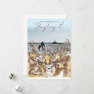 Carte de vacances amusante de Noël avec rennes, ci