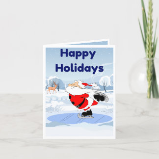 Carte de vacances amusante, Patinage Père Noël, Sa