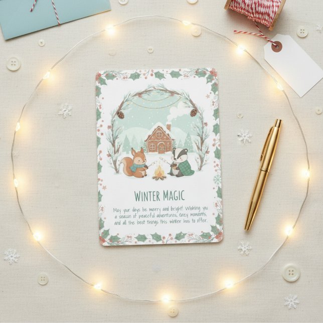 Carte de vacances Animaux de la forêt Magie d'hive (Winter Magic Woodland Animals Holiday Card)