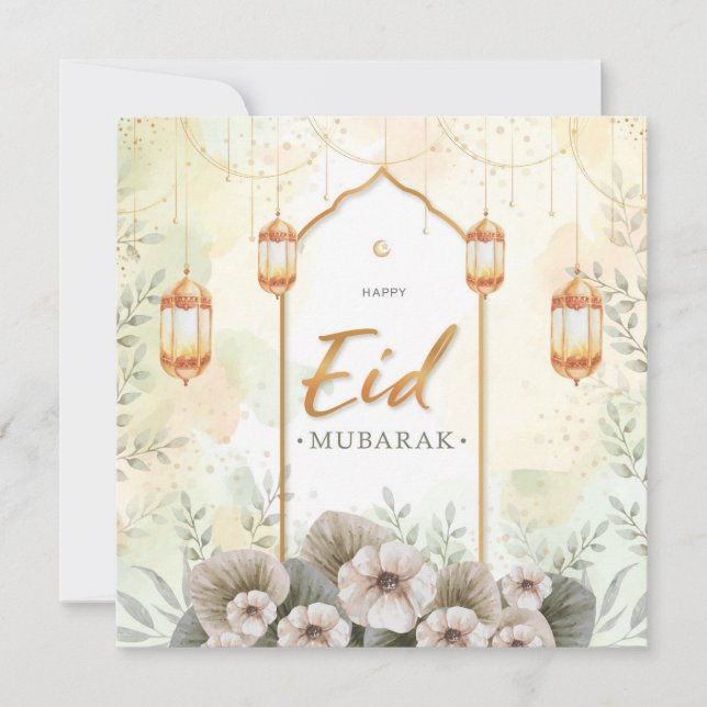 Carte de vacances Aquarelle Fleurs Aïd Moubarak (Devant)