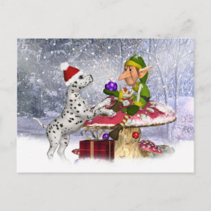 carte de vacances avec dalmatien chiot et elfe