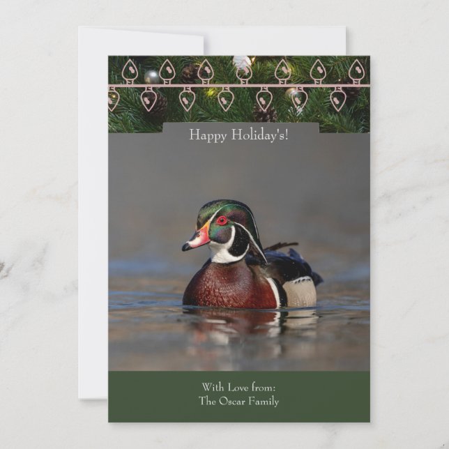 Carte de vacances avec un Drake de canard en bois (Devant)