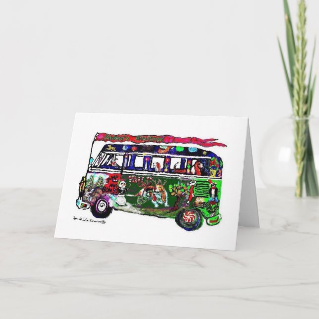Carte de vacances Basset Hound Bus (Devant)