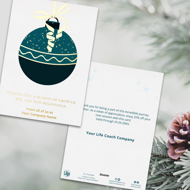 Carte de vacances Bauble Arbre de Noël bleu vert (Business | Company - Blue-Green Christmas Tree Bauble Foil Holiday Card)