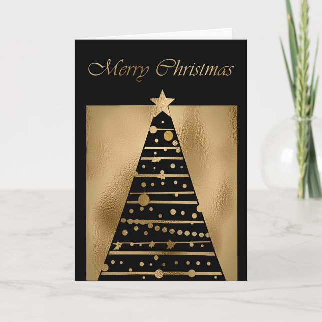 Carte de vacances Black and Gold Christmas Tree (Devant)