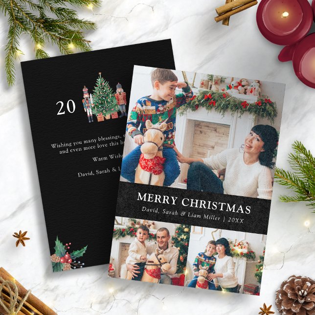 Carte de vacances Black Photo Collage (Nutcracker Black Photo Collage Holiday Card)