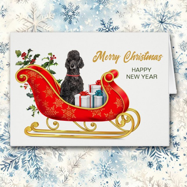 Carte de vacances Black Poodg Dog Christmas Sleigh (Créateur téléchargé)
