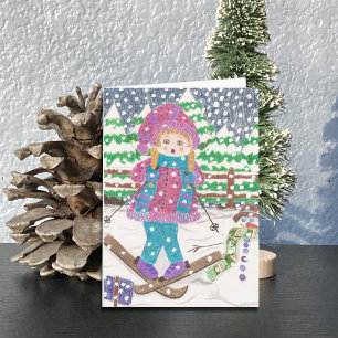 Carte de vacances Blank Girl Ski