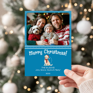 Carte de vacances Blue Merry Christmas Dog Family 