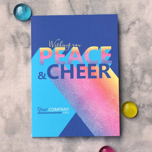 Carte de vacances Blue, Turquoise, Rose Word Art (Modern Unique Blue, Pink, Turquoise Company Christmas Holiday Card with Business Logo)