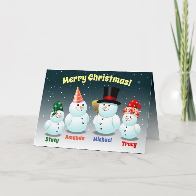 Carte de vacances Bonne Famille des Snowmen (Devant)