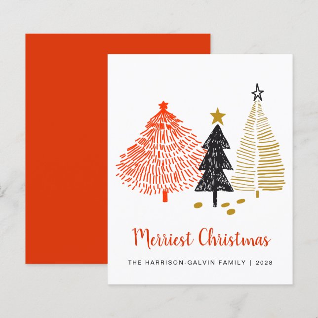 Carte de vacances Budget Arbres de Noël Abstraits (Devant / Derrière)