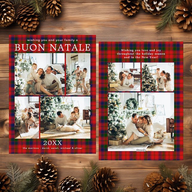 Carte de vacances Buon Natale Multi Photo Red Plai (Créateur téléchargé)