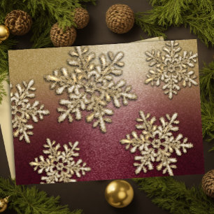 Carte de vacances Burgundy et Gold Snowflake Shimm