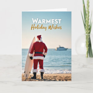 Carte de Vacances Chaleureuses de Santa Surfeur