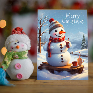 Carte De Vacances Chocolat Chocolat Chaud Snowman