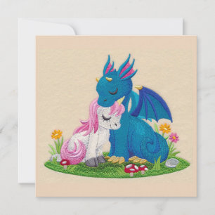 Carte de vacances Cute Dragon et Unicorn In Love