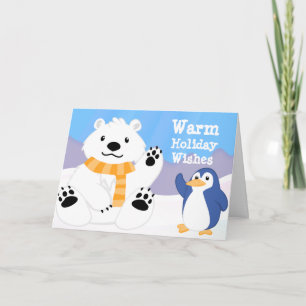 Carte de vacances Cute Ours Polaire et Pingouin