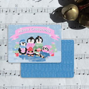 Carte de vacances Cute Penguin Family Blue Flat