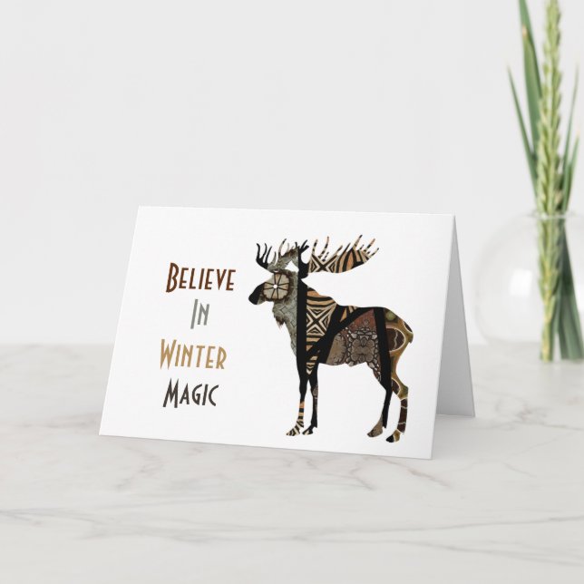 Carte de vacances de cerf magique d'hiver (Devant)